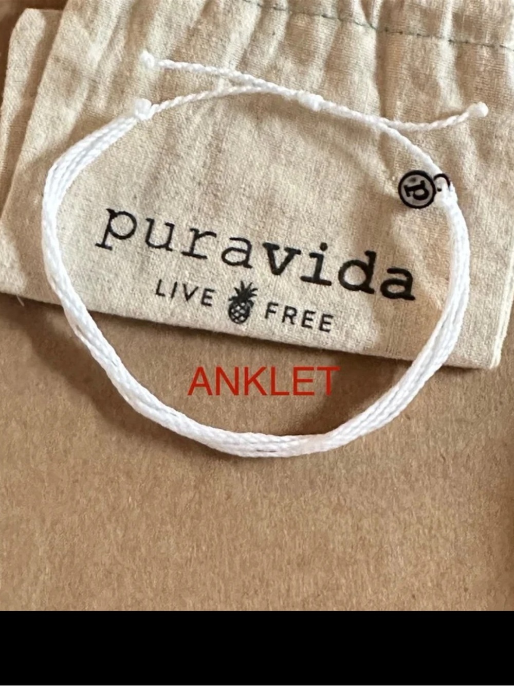 PURA VIDA Anklet White Solid NEW! Adjustable! Unisex
